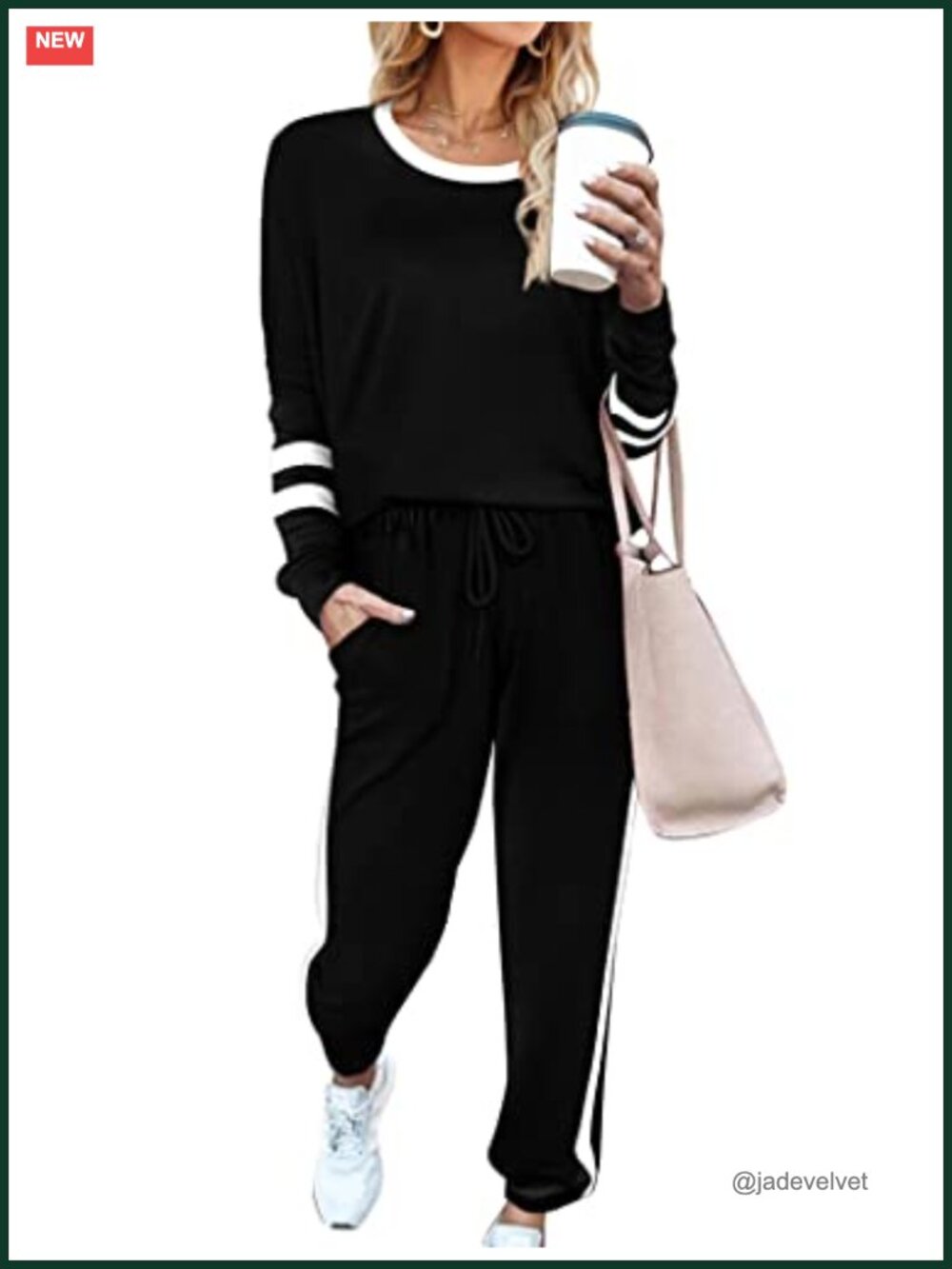 2 Piece Sweatsuit for Women Striped Color Block Crewneck Pullover Set